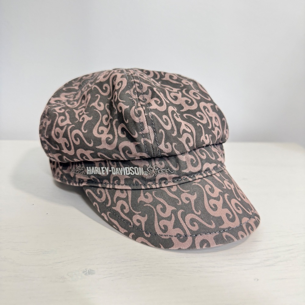 Harley-Davidson Newsboy Cap Womens OSFM Grey Pink Tribal Print Adjustable Hat